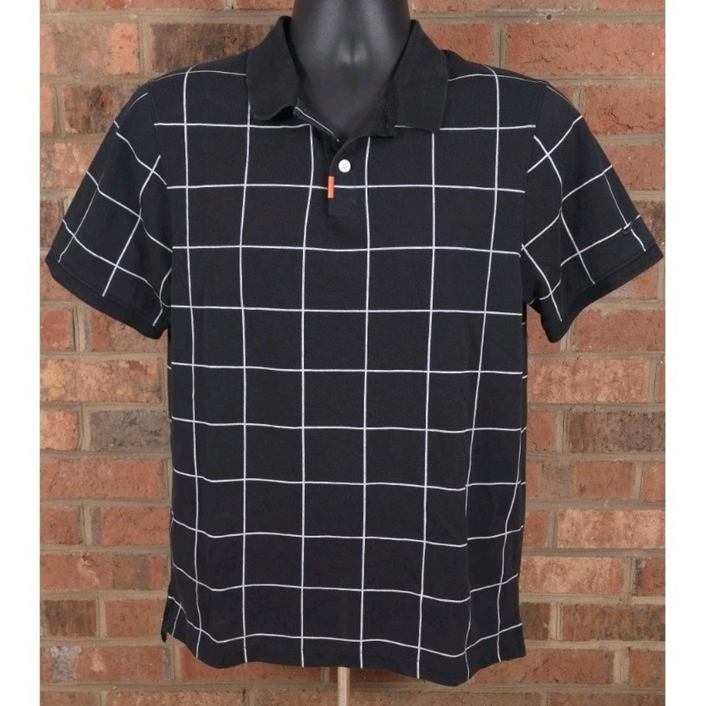 Nike Black Knit Grid Polo Shirt Short Sleeve AV5238—010 Mens Size Medium